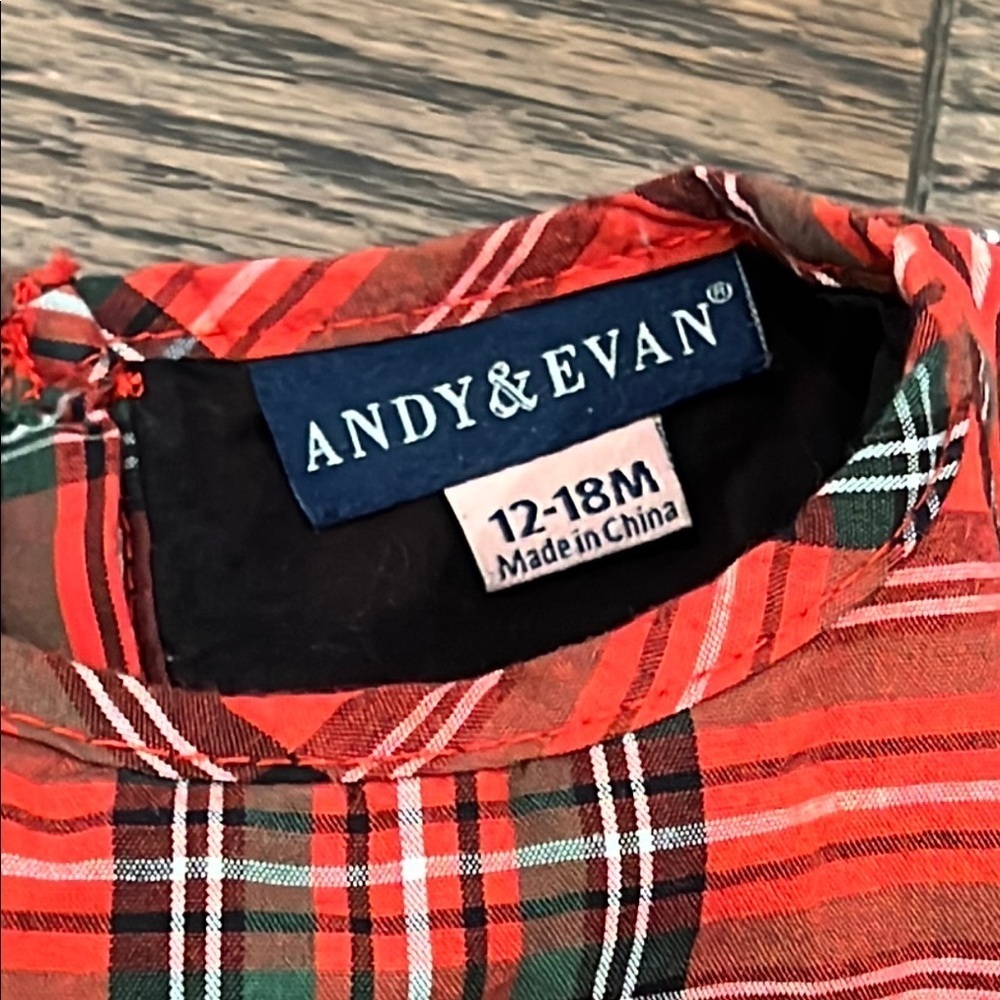 Andy & Evan Red Plaid Dress with Black Tulle Skirt 12-18 months baby sale - Picture 3 of 10